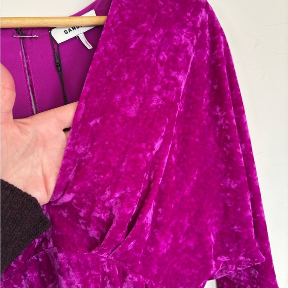 SANDRO Paris Velvet Mini Dress in The Color Garnet. - Picture 8 of 14